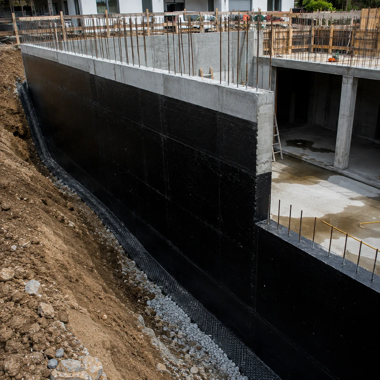 BaseLar tanking membrane applied to basement walls and foundation concrete