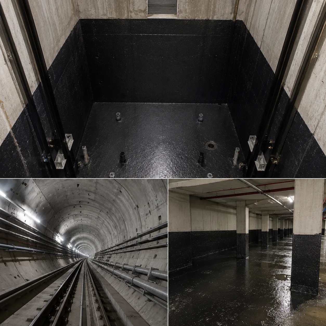 BaseLar membrane sealing a lift pit and underground tunnel structure