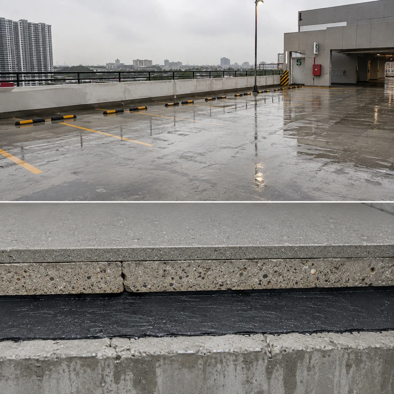 BaseLar waterproofing on a parking deck slab beneath its protection layer