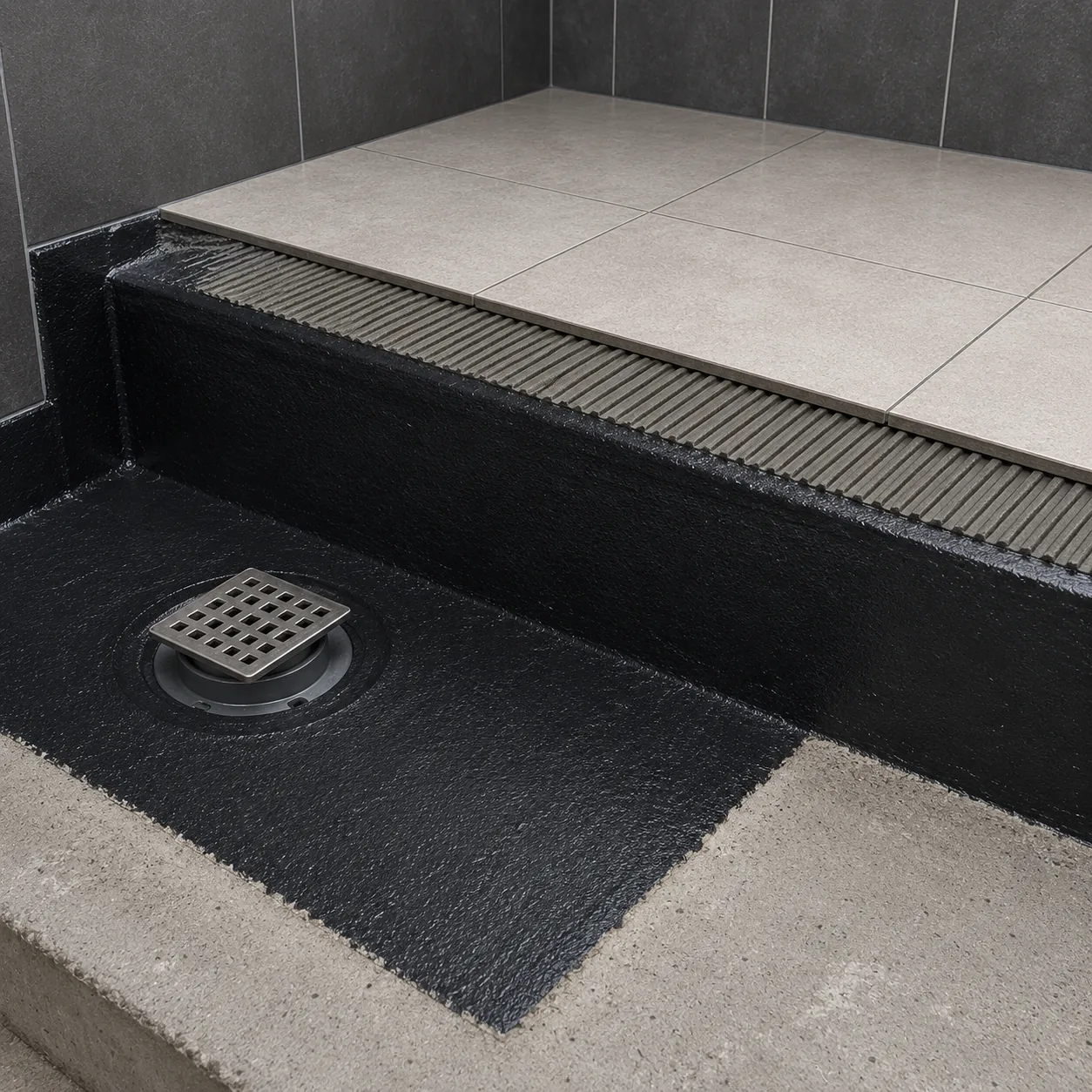 BaseLar applied under screed as a tile-bed waterproofing layer