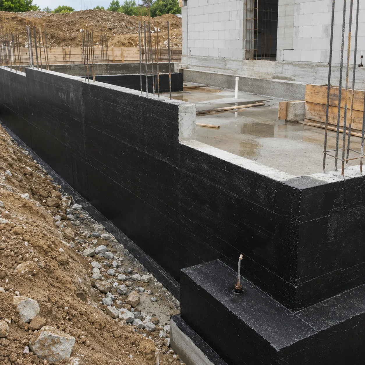 MetLar waterproofing membrane applied to building foundations and structural walls
